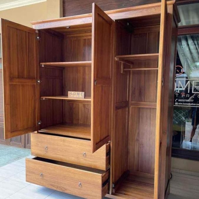 Promo Lemari Pakaian Kayu Jati Solid 3 Pintu