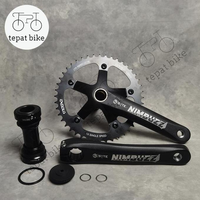 Crank Single Hollowtech 2 44T Syte Nimbuzz Exodus BCD 130mm Fix Gear Fixie BMX + BB HT2 HT-2 Black A