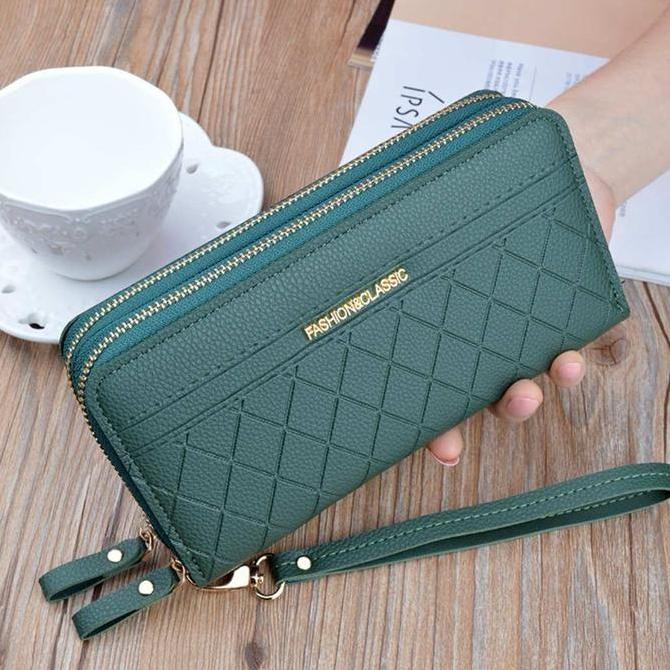 Dompet Serbaguna Dompet Panjang Wanita 2 Resleting Hitam Kulit Pesta  Korea Tali Batam Murah Abg Pre