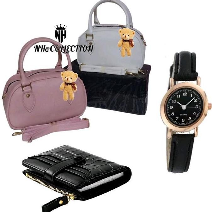 Handbag Minimalis Paket Bundling Hemat Tas Selempang Wanita Livie Bag + Dompet Genie + Jam Tangan Sm