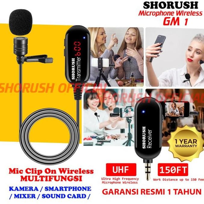 BARU MIC CLIP ON WIRELESS UHF SHORUSH GM1 PRANK VLOG SMARTPHONE ANDROID IOS