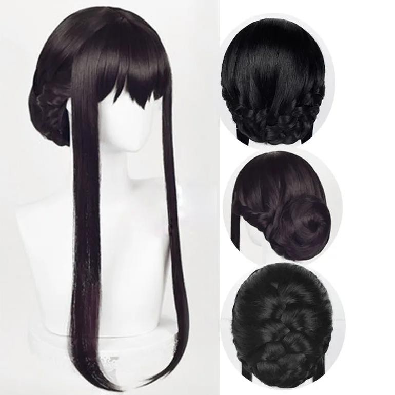 Yor Forger Cosplay Wig SPYXFAMILY Heat Resistant Synthetic Hair Wigs + Wig Cap + Hairband + Earrings