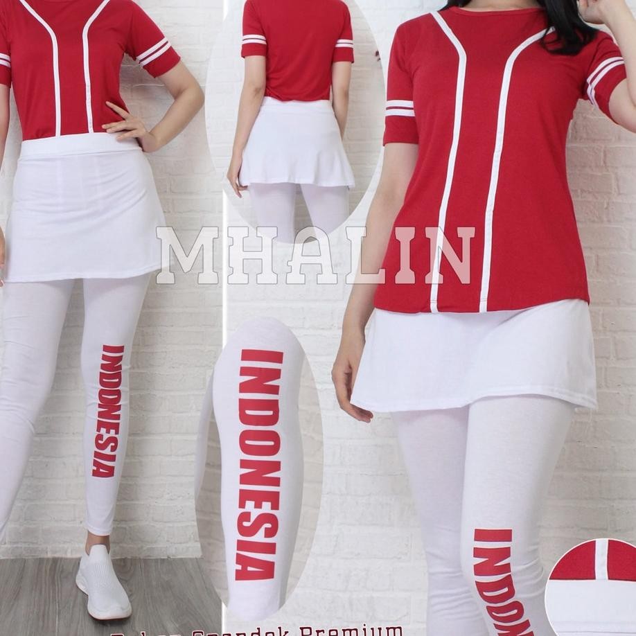 Setelan Senam Wanita Merah Putih Baju Senam Wanita