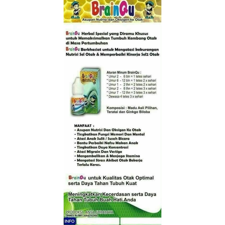 

TERMURAH MADU NUTRISI OTAK ANAK BRAINQU - VITAMIN ANAK CERDAS & FOKUS BELAJAR