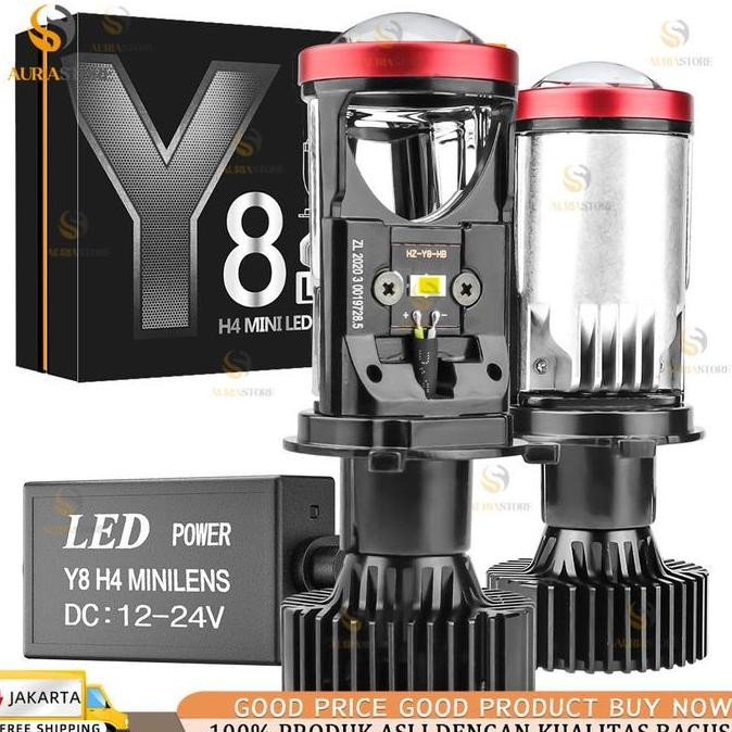 Promo Terbaru, 2Pcs Mini Projie Led Mobil Motor Y6D/Y8D H4 Super Terang Lampu Led Utama Kabut Headla