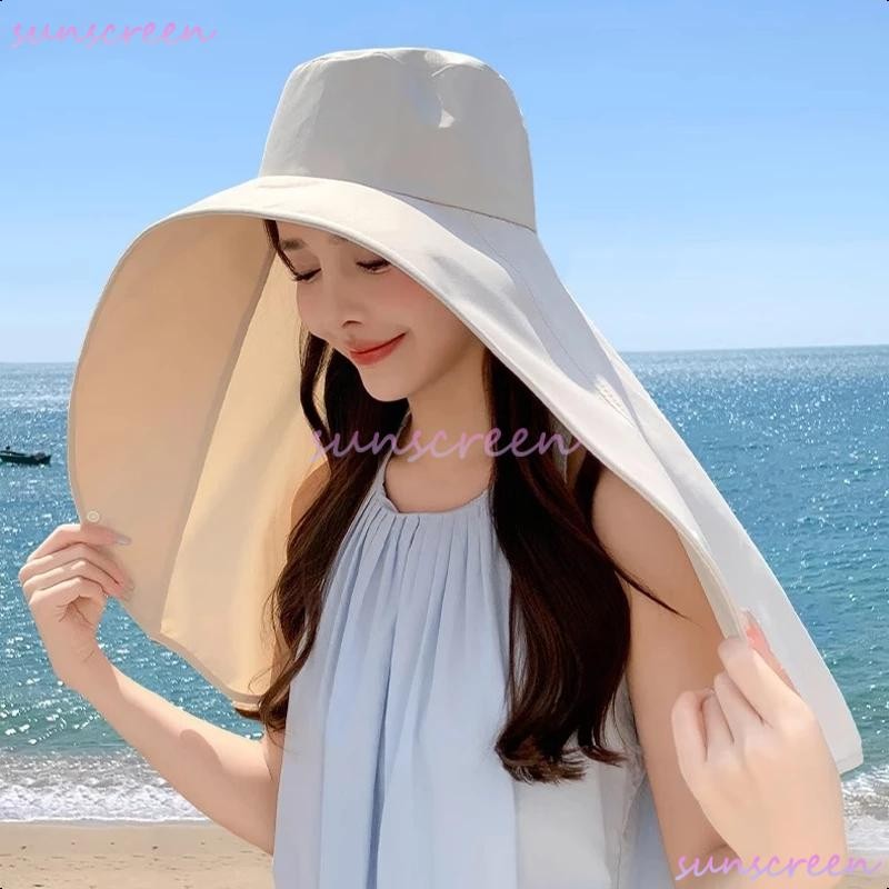 Topi Anti Uv Wanita Kekinian Import  Topi Matahari  Wanita Terbaru Selendang Pelindung Matahari Baru