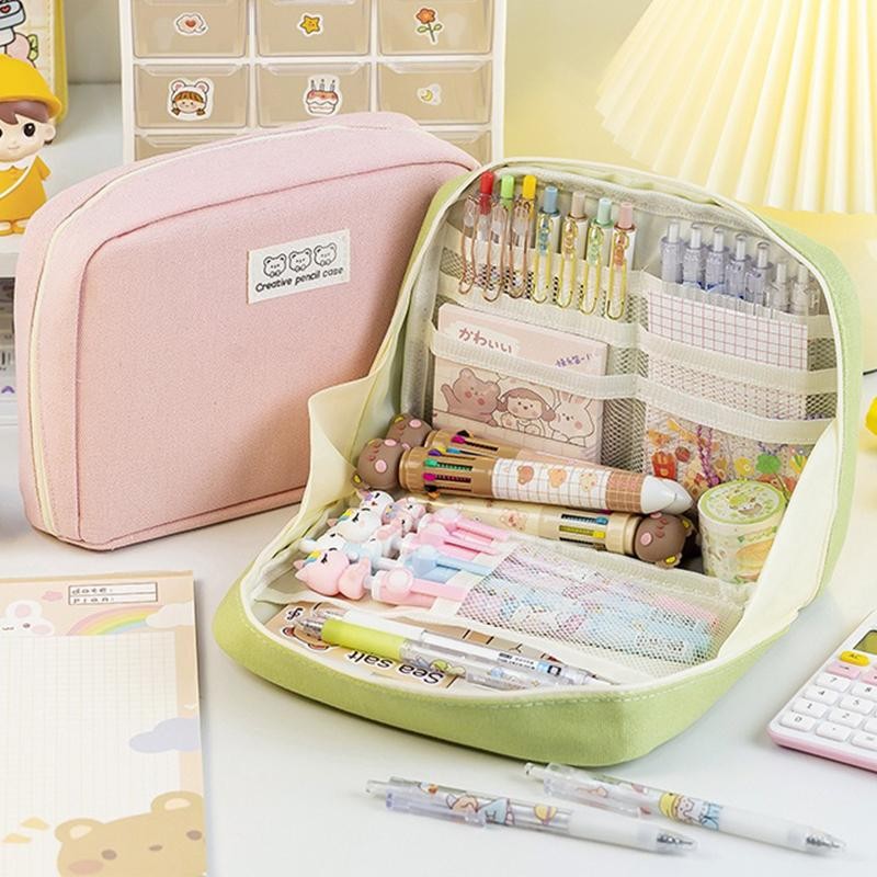 

[Cod] 8-Layer Super Large Capacity Pencil Case Kawaii Canvas Pencil Box Pen Pouch Organizer For Girls Back To School Stationery Supplies