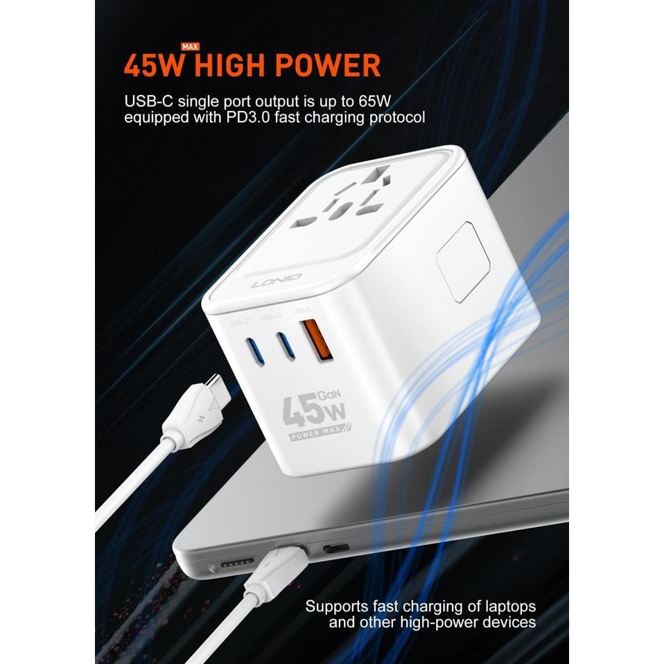 LDNIO Travel Converter Universal Adapter Plug Universal GaN Technology Fast Charging