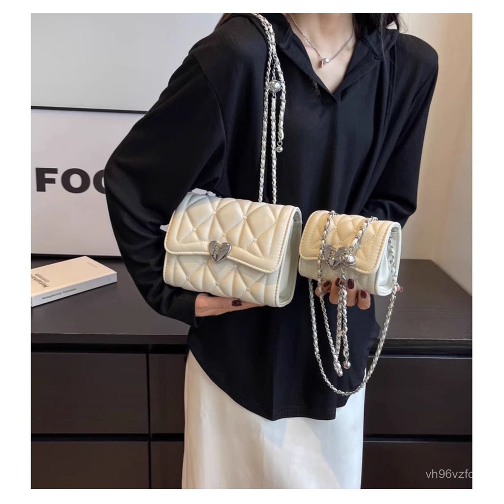 Tas Selempang Mini Rantai Putih yang Indah Tas Gaya Chanel untuk Wanita