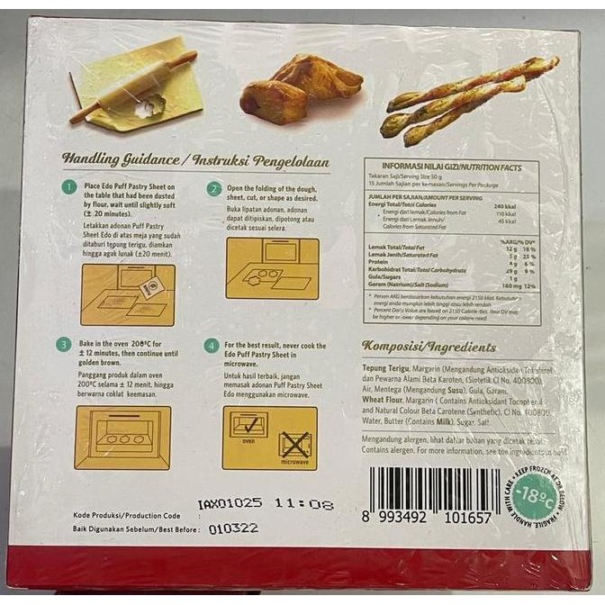 

LM Edo Puff Pastry Sheet 750gram - Gosend/Grab Only