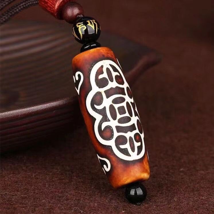 Natural Tibetan Gold Agate Dzi Bead Pendant Necklace