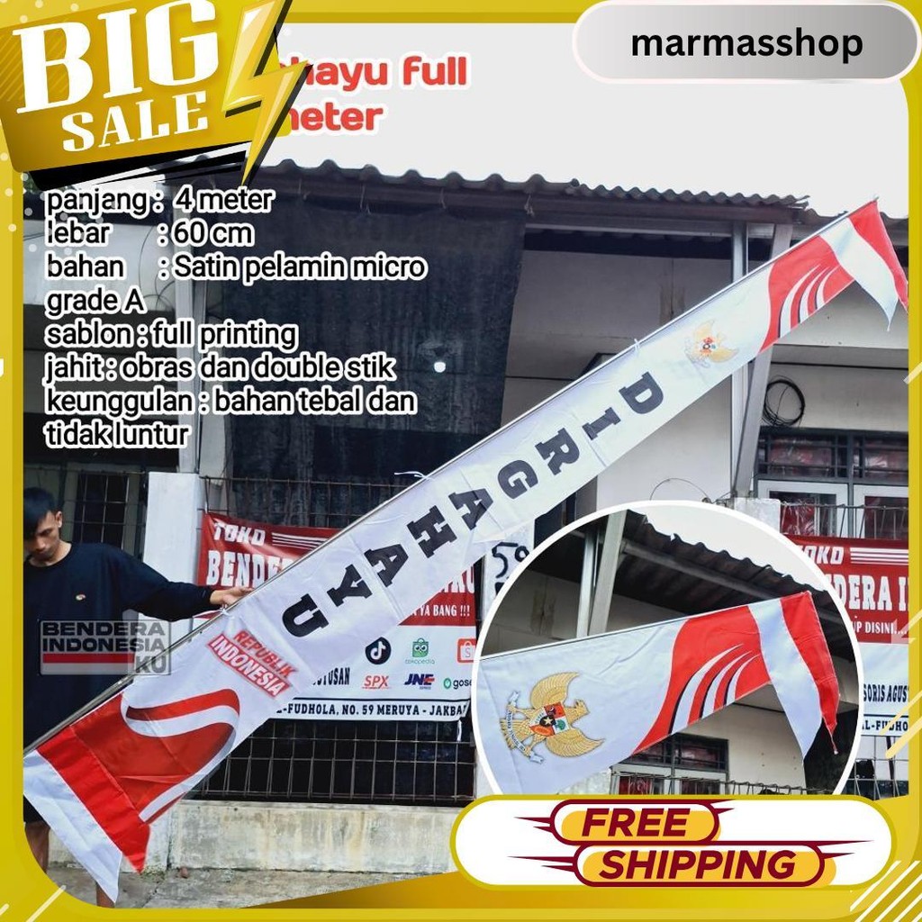 Umbul Umbul 4Meter Garuda / Umbul Merah Putih Dirgahayu Termurah