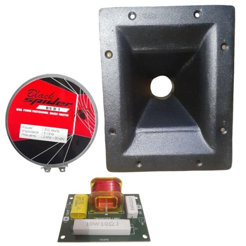 Paket Tweeter Black Spider BS D1 Plus Horn Besi Drat 15x19 Dan Crossover Tweeter DiM