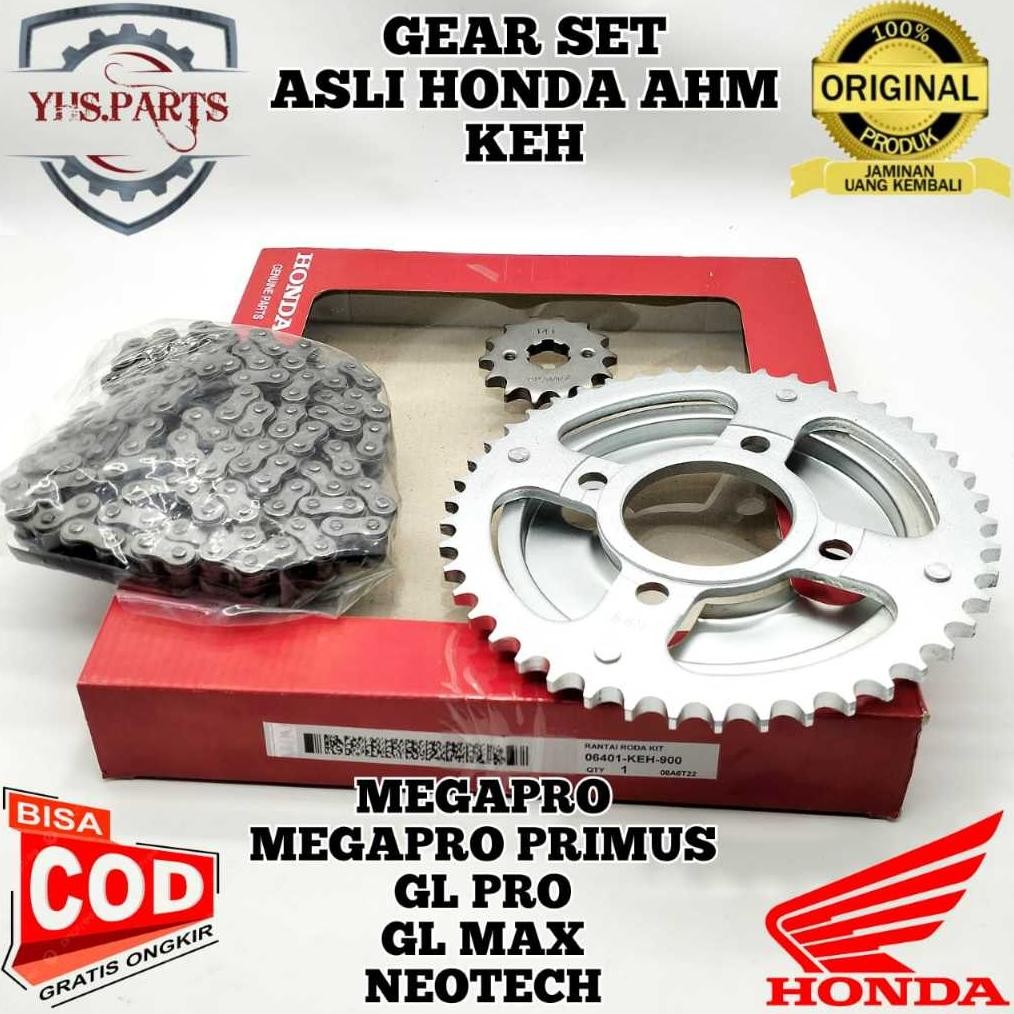 ASLI ORIGINAL GEAR SET PLUS RANTAI HONDA AHM KEH MEGAPRO MEGA PRO GL MAX NEOTECH PRIMUS OLD LAMA GIR