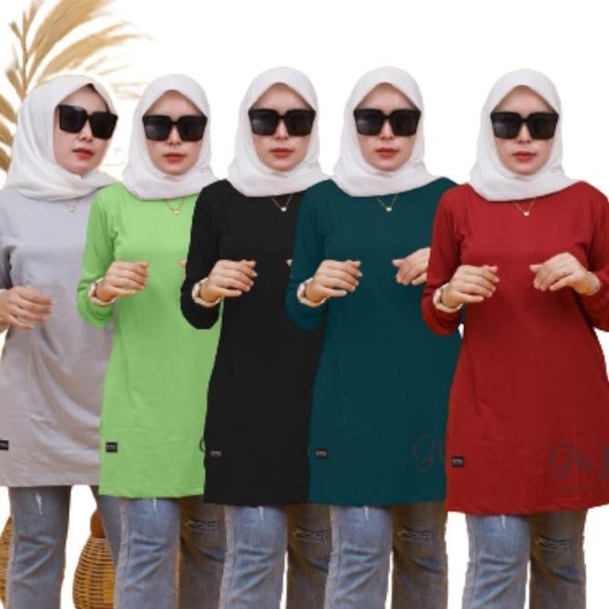 Atasan wanita Tunik Polos Tangan kerut Six Diary Original Polos Kaos Panjang