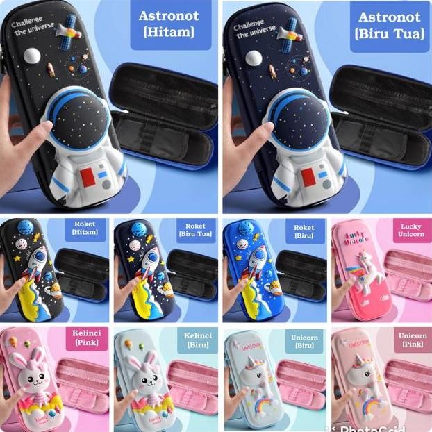 

Tempat pensil Kotak pensil 3D Timbul Hardcase Hardtop Waterproof Astronot Rocket Unicorn Kelinci Stationery