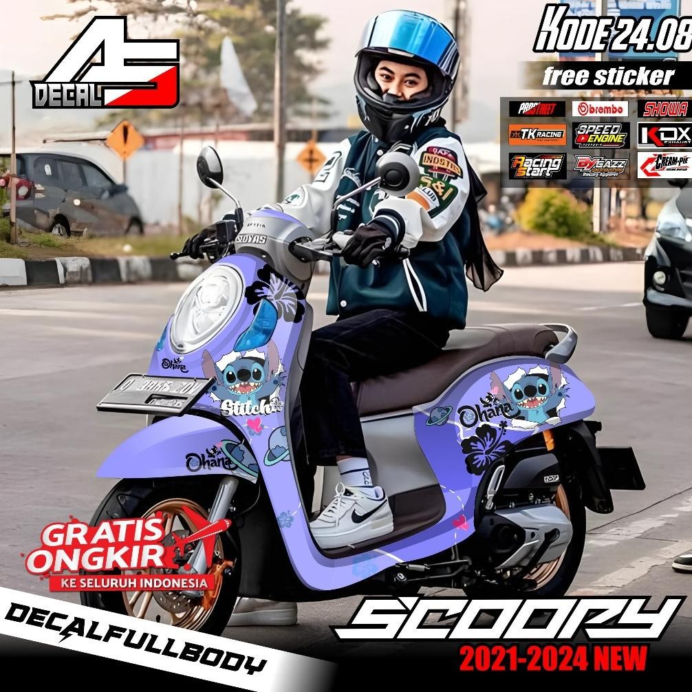 Decal Sticker Full Body Honda Scoopy New 2021 2022 2023 2024 Sticker Decal Desain Stitch Ohana Racin