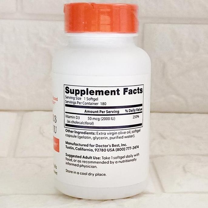 Doctor's Best Vitamin D3 2000 IU Doctor Best 2000IU 180 Doctors Vit D3