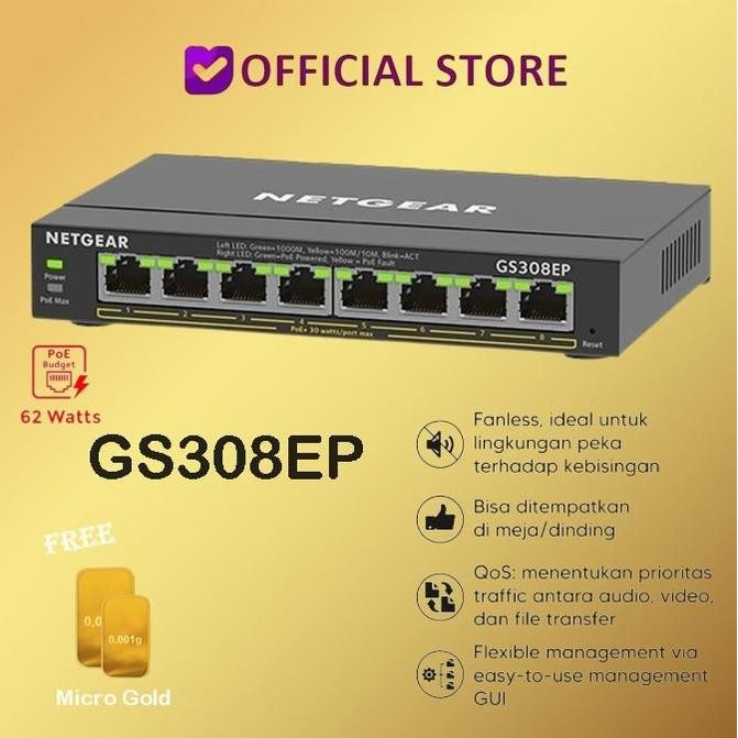 Netgear Gs308Ep 8-Port Gigabit Ethernet Switch Poe+ - Gs 308Ep New Stok