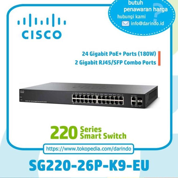 Cisco Sg220-26P-K9-Eu, 26-Port Gigabit Poe Smart Plus Switch New Stok