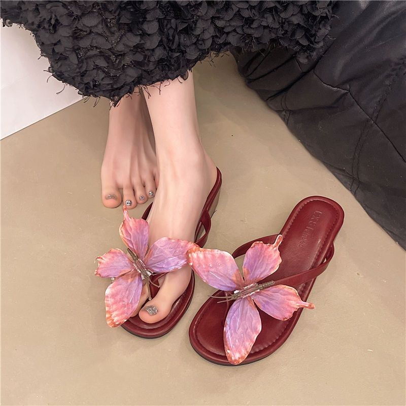 Sandal Jepit Wanita dengan Pita Hak Tinggi Sandal Pantai Hak Rendah