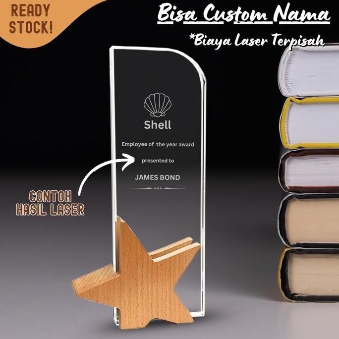 

P136 Plakat kristal dengan kayu 23x12cm piagam penghargaan award ea