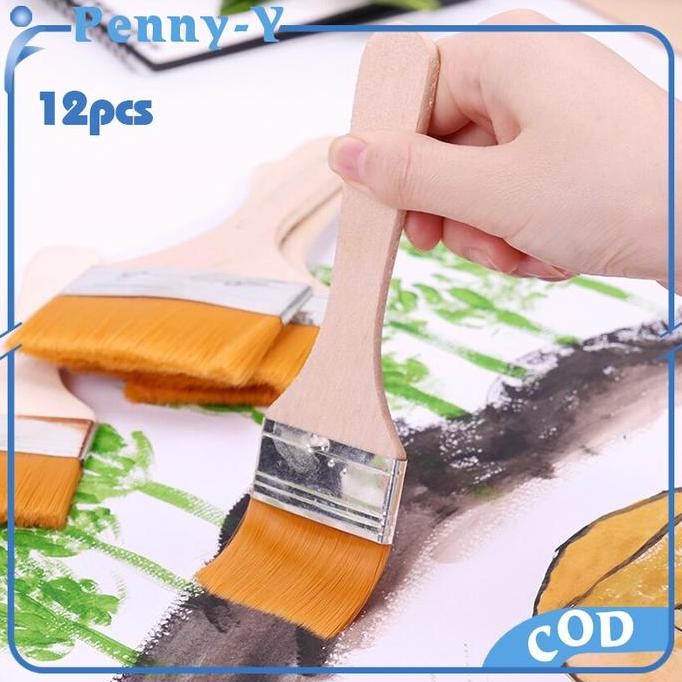 

Promo Set Kuas Lukis 12 Pcs Flat Brush Gagang Kayu Cat Air & Minyak