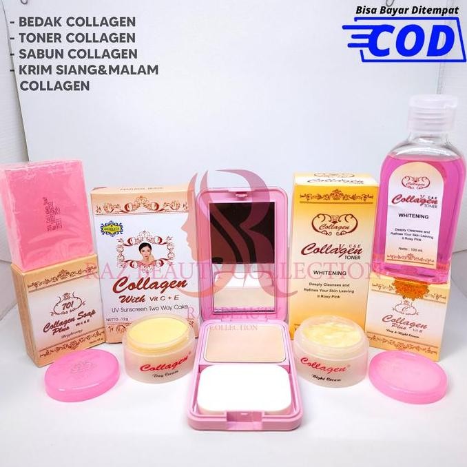 SIAP KIRIM PAKET PEMUTIH COLLAGEN KRIM + BEDAK + TONER 100ML + SABUN 701