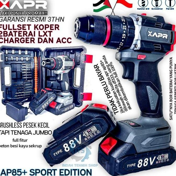 Tersedia APR JAPAN Bor Impact Drill Brushless AP85+ 88Vf - Cordless Bor 2 Baterai Fullset + Koper