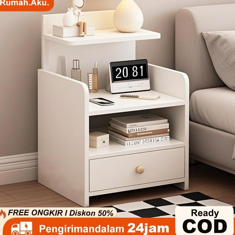 Meja Nakas Minimalis Modern Dengan Laci Meja Samping Tidur Aesthetic Meja Kamar Untuk Kamar Tidur