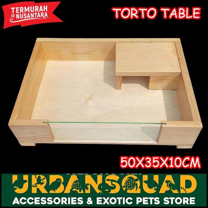 TORTO TABLE TORTAB KAYU KACA 50X35X10 CM KANDANG KURA SULCATA PARDALIS