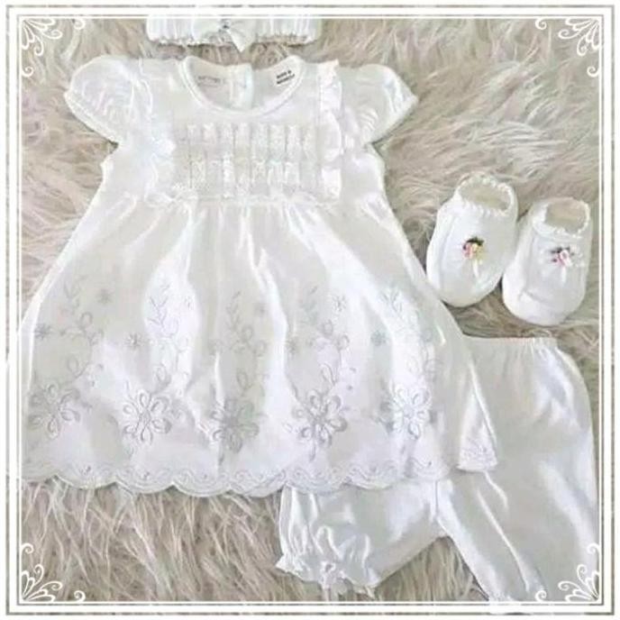 Dress Bayi Perempuan Newborn Putih/Baju Aqiqah Bayi Putih Set