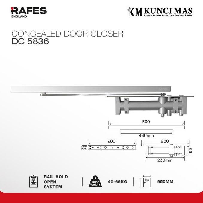 RAFES CONCEALED DOOR CLOSER - DOOR CLOSER TANAM - SATIN NICKEL - DC 5836
