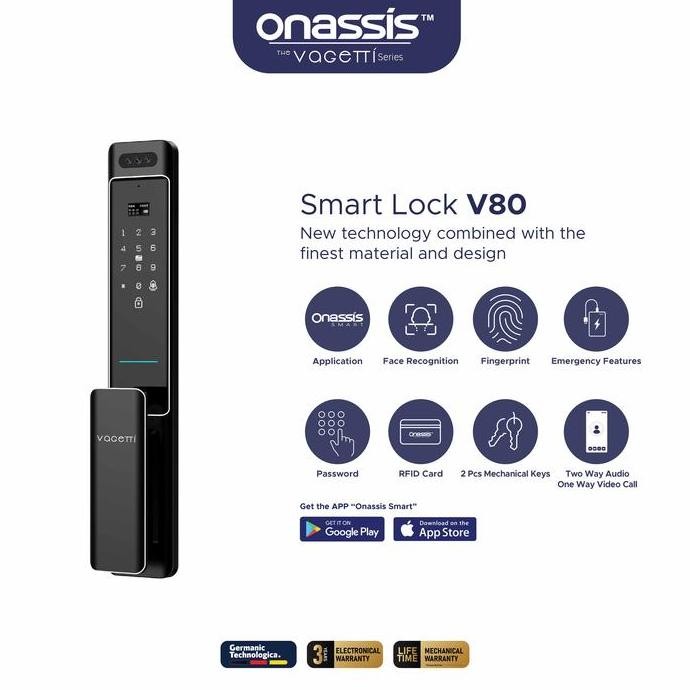 ONASSIS SMART LOCK VAGETTI V80 PRO WITH 3D FACE ID,1WAY VIDEO & 2WAY AUDIO