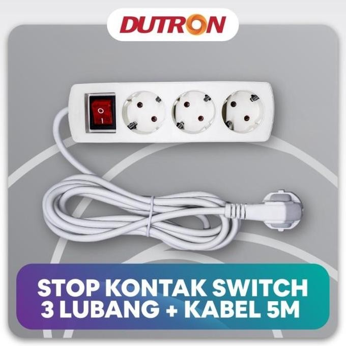 Stop Kontak Arde + Saklar + Kabel 5 Meter Dutron 3 Lubang - Dv-Skk-35