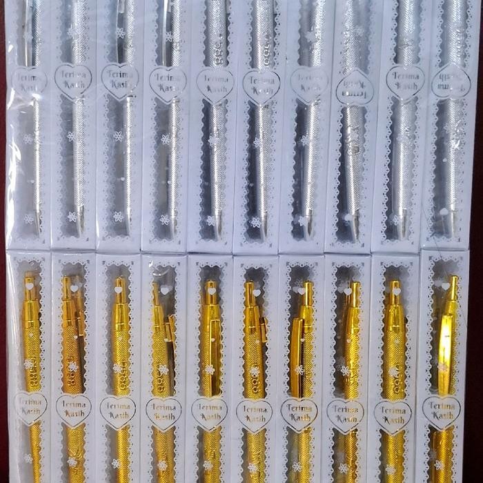 

( Isi 100 Pcs ) Pulpen Emas Perak Kemas Mika Souvenir Pernikahan Khitanan Ulang Tahun Murah Unik Lucu Pena Stationery