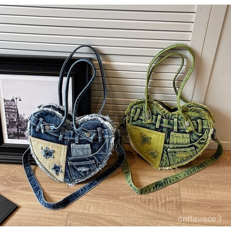 Women's Retro Casual Versatile Underarm Bag Original Design Heavy Craft Denim Patchwork Shoulder Bag
