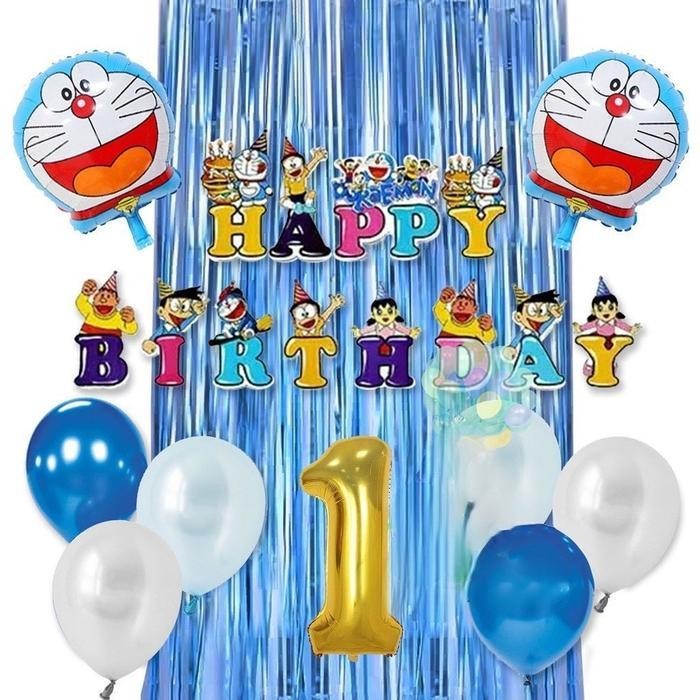 Paket Set Dekorasi Acara Pesta Ulang Tahun Lengkap Gratis Balon Angka Ulang Tahun Biru Latex Putih