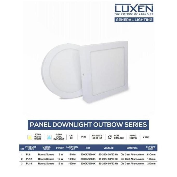Lampu Led Panel Luxen / Downlight Led Luxen Panel 12W Kotak Outbow