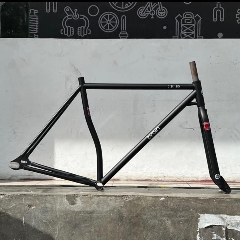 Part Sepeda Frame Fixie Classic Cromoly Brain Celes Hitam Black Doff Klasik 700C