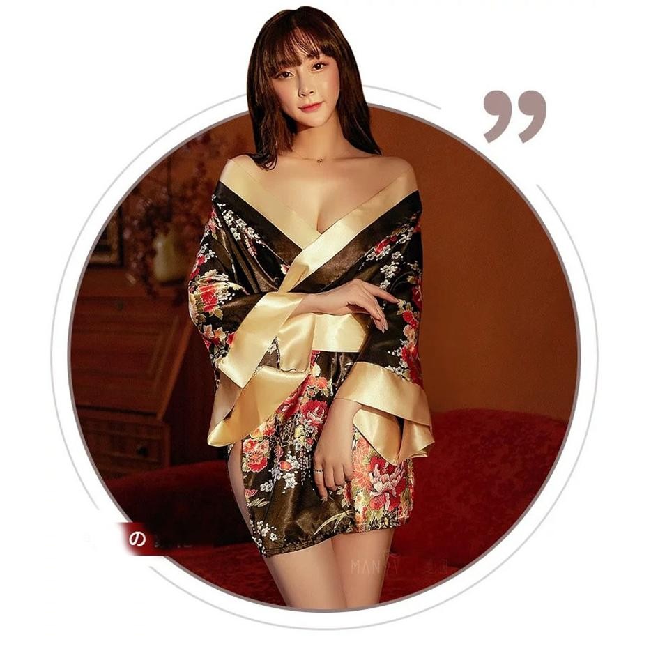 Kimono Satin Bunga Baju Tidur Wanita Lingerie Dinas Malam 3A562