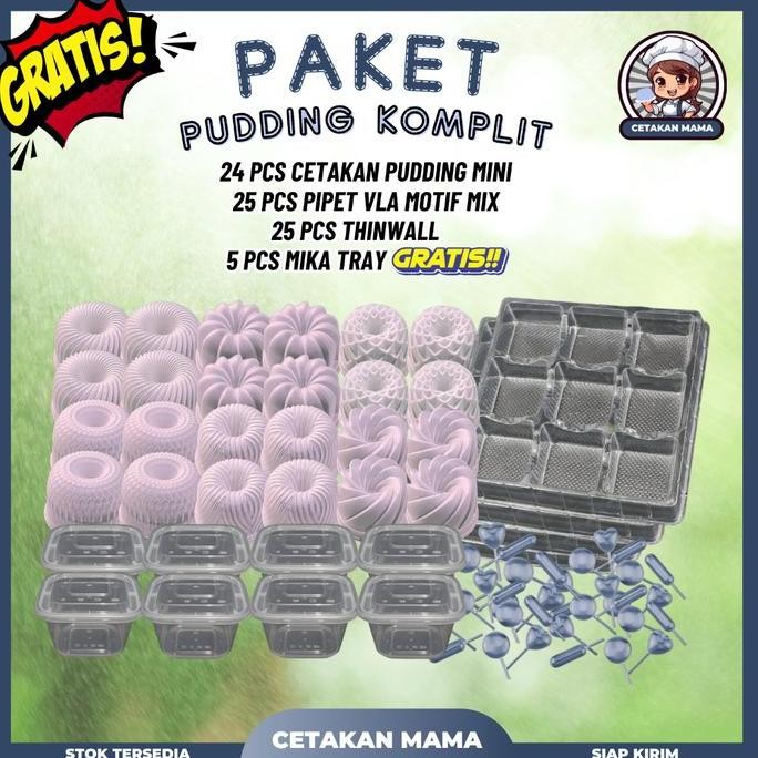 Laris [Paket Pudding] 24 Pcs Cetakan Pudding Mini Motif Mix+ + 25 Pcs Pipet Vla Fla Motif Mix + 25 P
