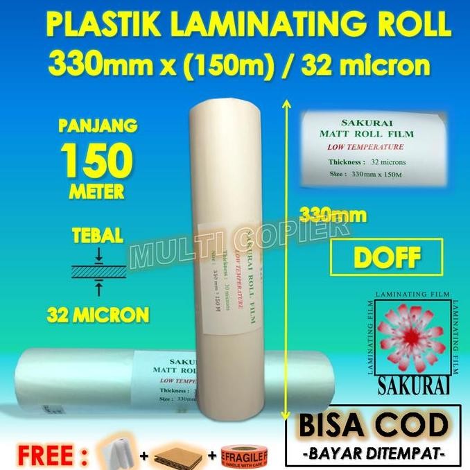 

Promo Plastik Laminating Film Roll Sakurai Doff 330 Mm X 150 M 32 Micron COD