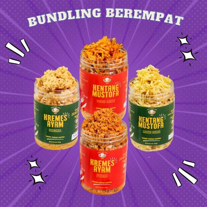 

SEDIA! PAKET BEREMPAT Kentang Mustofa pedas manis dan manis gurih 180gr dan kremes ayam pedas dan original food 180gr snacks keripik cemilan Merah Chips Snack Asin Kripik Ori!!