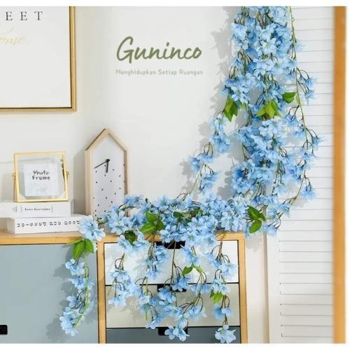 Guninco Bunga Juntai Sakura / Tanaman Juntai Artificial Sakura / Bunga Rambat Indoor Outdoor / Bunga