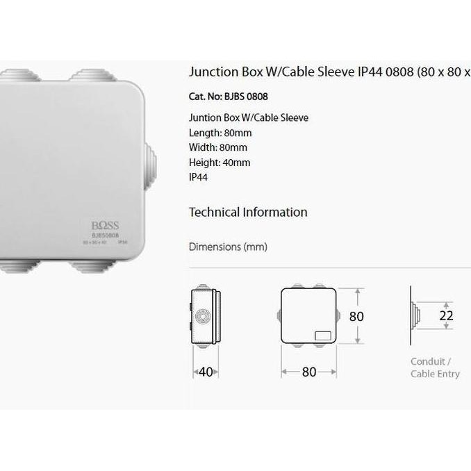 Junction Box Boss Gland 80X80X40 - Bjbs0808