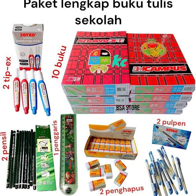 

(Promo) Paket Lengkap Buku Tulis Sekolah Panjang Besar Bmcampus Isi 36 Lembar 1 Pack/ 10 Buku Free 2 Pulpen, 2 Tipe-X, 2 Pensil, 2 Penghapus ,1 Penghapus