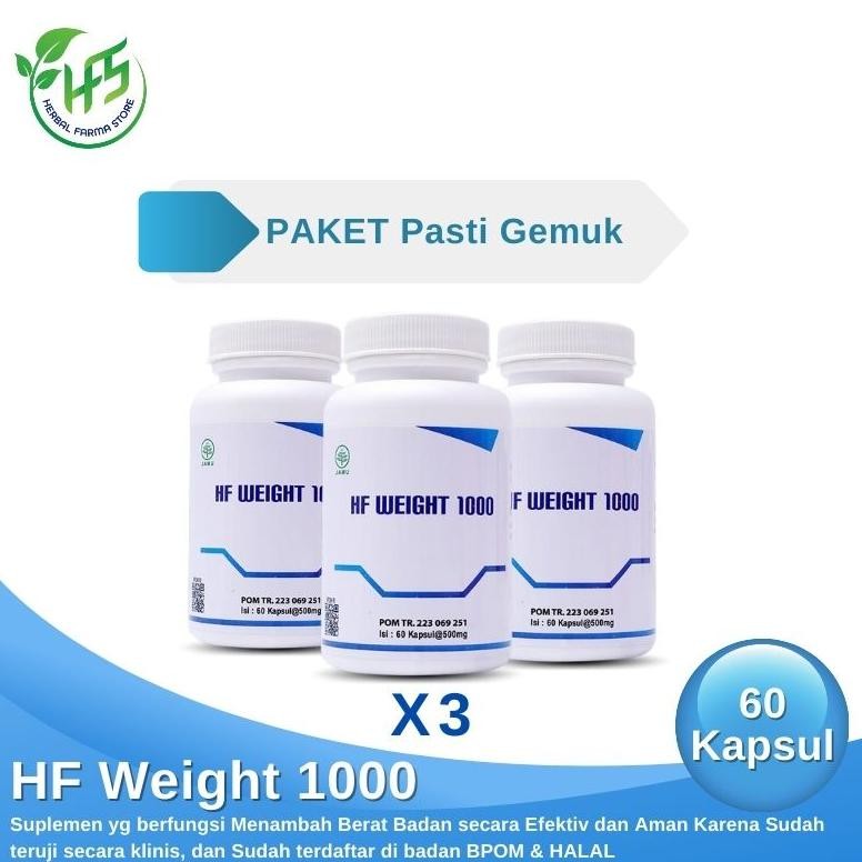 HF - PAKET 3 PCS Weight 1000 Suplemen Penggemuk Badan Mass Gainer 60 Kapsul DiM