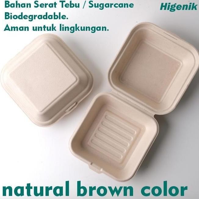 bagasse lunch box 6 inch 15x15cm material sugarcane eco friendly / serat tebu / cake box korea HH