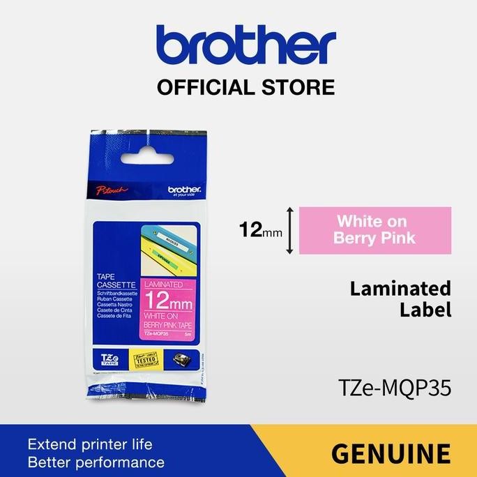 

Brother Color Tape Tze-Mqp35 12Mm Laminated White On Berry Pink New Stok